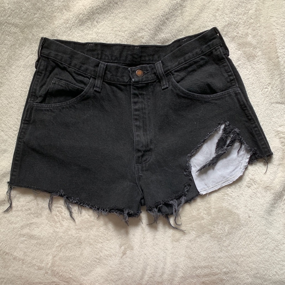 Black Distressed Denim Shorts